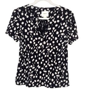 Maeve Anthropologie Top Navy /Off White Polka Dot Short Sleeve Office Size XS